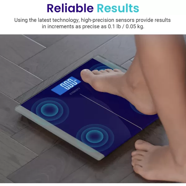 Etekcity Bathroom Scale for Body Weight Digital Weighing Machine for People Accurate ampamp Large LCD Backlight Display 6mm Tempered Glass 400 lbsBlue