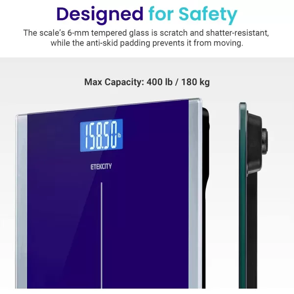 Etekcity Bathroom Scale for Body Weight Digital Weighing Machine for People Accurate ampamp Large LCD Backlight Display 6mm Tempered Glass 400 lbsBlue