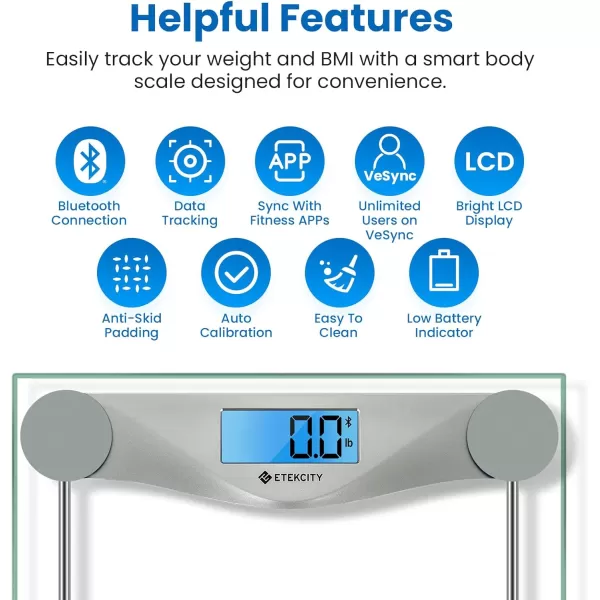 Etekcity Bathroom Scale for Body Weight Digital Weighing Machine for People Accurate ampamp Large LCD Backlight Display 6mm Tempered Glass 400 lbsBluetoothSilver