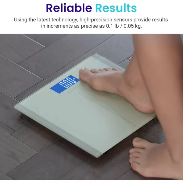 Etekcity Bathroom Scale for Body Weight Digital Weighing Machine for People Accurate ampamp Large LCD Backlight Display 6mm Tempered Glass 400 lbsGreenishwhite