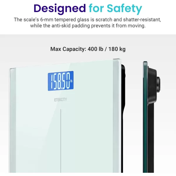 Etekcity Bathroom Scale for Body Weight Digital Weighing Machine for People Accurate ampamp Large LCD Backlight Display 6mm Tempered Glass 400 lbsGreenishwhite