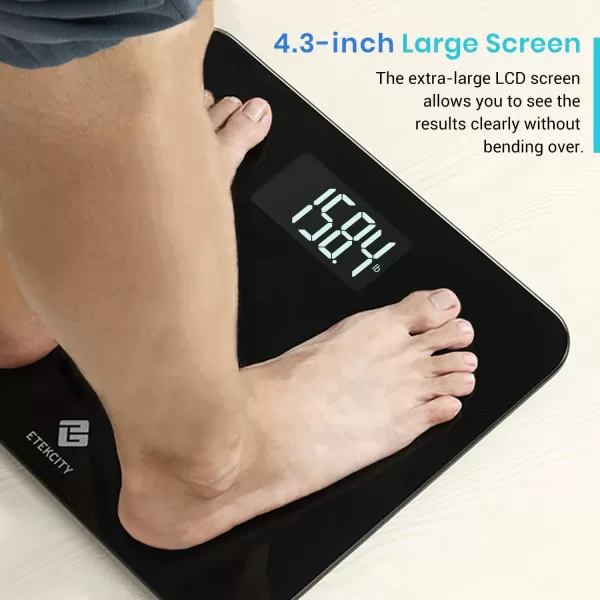 Etekcity Bathroom Scale for Body Weight Digital Weighing Machine for People Accurate ampamp Large LCD Backlight Display 6mm Tempered Glass 400 lbsLargerBlack