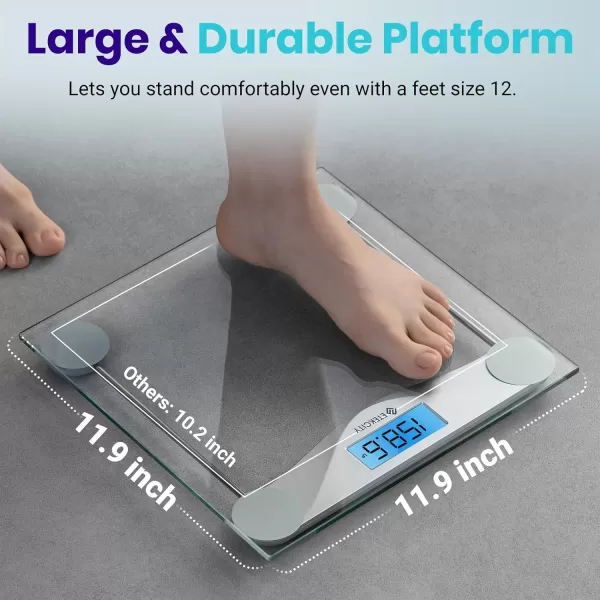 Etekcity Bathroom Scale for Body Weight Digital Weighing Machine for People Accurate ampamp Large LCD Backlight Display 6mm Tempered Glass 400 lbsSilver
