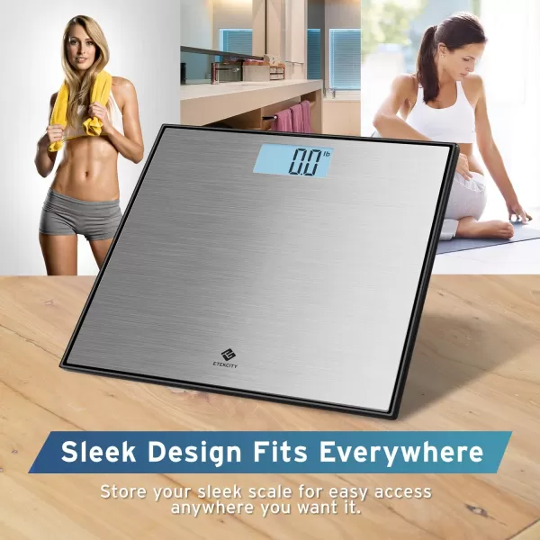 Etekcity Bathroom Scale for Body Weight Digital Weighing Machine for People Accurate ampamp Large LCD Backlight Display 6mm Tempered Glass 400 lbsStainless SteelGrey