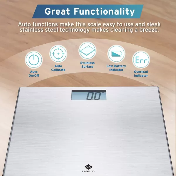 Etekcity Bathroom Scale for Body Weight Digital Weighing Machine for People Accurate ampamp Large LCD Backlight Display 6mm Tempered Glass 400 lbsStainless SteelGrey