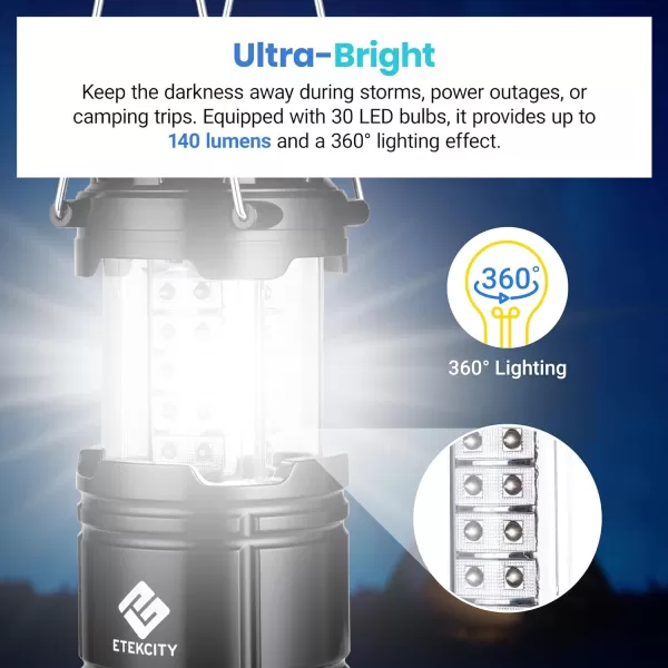 Etekcity Camping Lanterns for Power Outages 4 Pack Flashlight for Camping Essentials Emergency Led Battery Operated Lights Survival Kit and Gear for Hurricane Black
