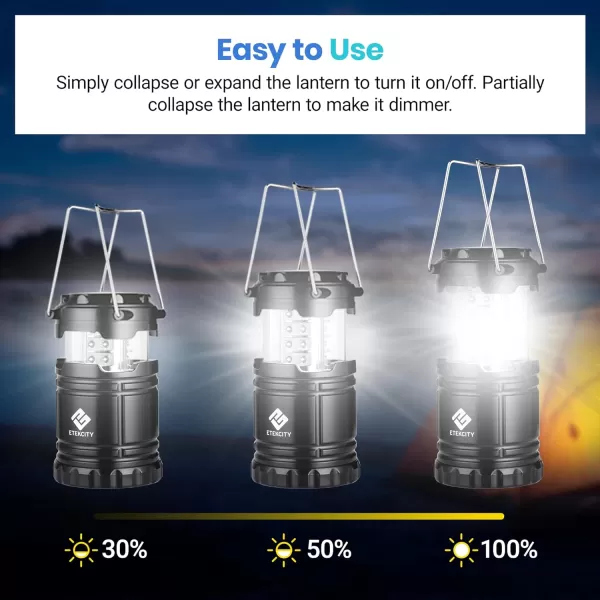 Etekcity Camping Lanterns for Power Outages 4 Pack Flashlight for Camping Essentials Emergency Led Battery Operated Lights Survival Kit and Gear for Hurricane Black