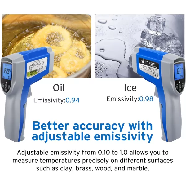Etekcity Digital Thermometers Noncontact58F 1022F 50C  550C ith Adjustable Emissivity ampamp Max Measure for Meat Refrigerator Pool Oven Blue