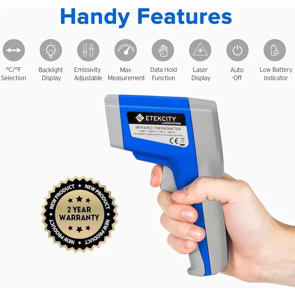 Etekcity Digital Thermometers Noncontact58F 1022F 50C  550C ith Adjustable Emissivity ampamp Max Measure for Meat Refrigerator Pool Oven Blue