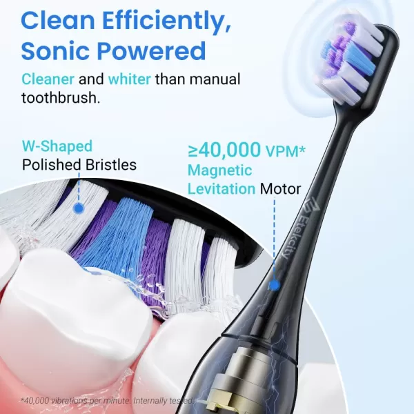 Etekcity Electric Toothbrush Sonic for Adults Learning Mode 6 Soft ampamp Premium Brush Heads Fast Charge 3 Hours Last 60 Days Kids and Beginners 2 Mins Smart Timer 5 Modes ampamp Travel Case BlackBlack
