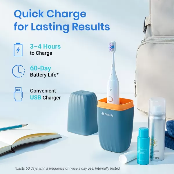 Etekcity Electric Toothbrush Sonic for Adults Learning Mode 6 Soft ampamp Premium Brush Heads Fast Charge 3 Hours Last 60 Days Kids and Beginners 2 Mins Smart Timer 5 Modes ampamp Travel Case BlackWhite