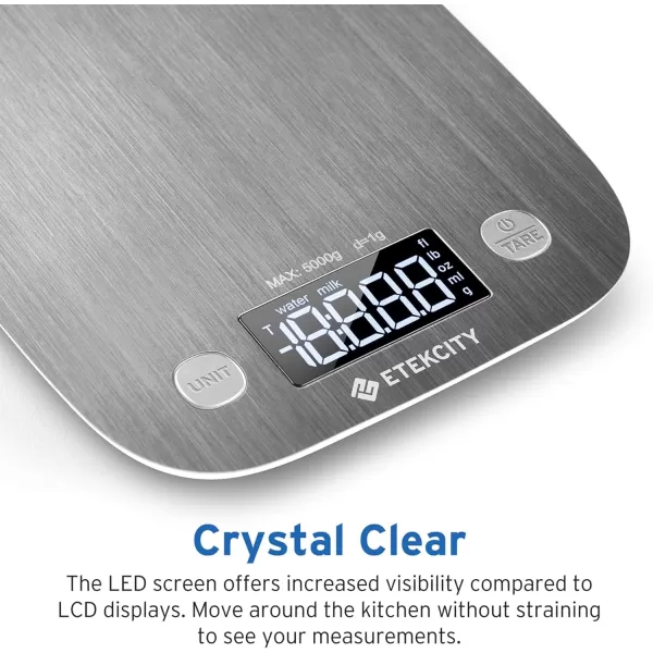 Etekcity Food Kitchen Scale Digital Grams and Ounces for Weight Loss Baking Cooking Keto and Meal Prep Postal Scale for Packages Liquids Jewelry Medium Silver Stainless Steel