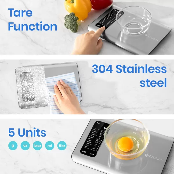Etekcity Food Kitchen Scale Digital Grams and Ounces for Weight Loss With Smart Nutrition App 19 Facts Tracking Baking Cooking Portion Control Macro Keto 11 PoundsLarge Stainless SteelBrushed Stainless Steel