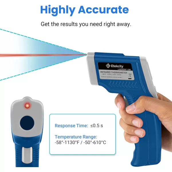 Etekcity Infrared Thermometer Laser Temperature Gun for Griddle 58F to 1130F for Food BBQ Pizza Oven Accessories Non Contact IR Heat Gun for Pool Reptile Cooking Kitchen FridgeBlue