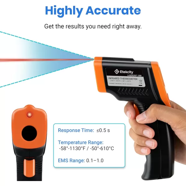 Etekcity Infrared Thermometer Laser Temperature Gun for Griddle 58F to 1130F for Food BBQ Pizza Oven Accessories Non Contact IR Heat Gun for Pool Reptile Cooking Kitchen FridgeOrange