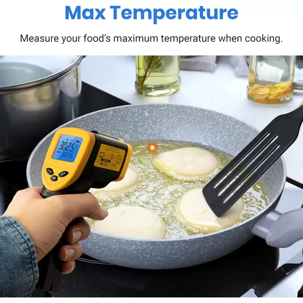 Etekcity Infrared Thermometer Laser Temperature Gun for Griddle 58F to 1130F for Food BBQ Pizza Oven Accessories Non Contact IR Heat Gun for Pool Reptile Cooking Kitchen FridgeBlack Yellow