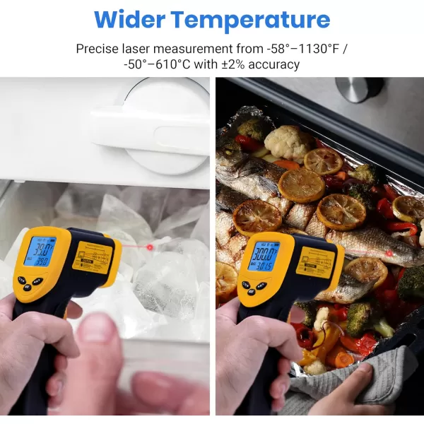 Etekcity Infrared Thermometer Laser Temperature Gun for Griddle 58F to 1130F for Food BBQ Pizza Oven Accessories Non Contact IR Heat Gun for Pool Reptile Cooking Kitchen FridgeBlack Yellow