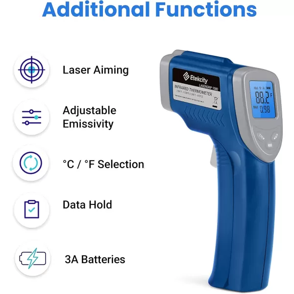 Etekcity Infrared Thermometer Laser Temperature Gun for Griddle 58F to 1130F for Food BBQ Pizza Oven Accessories Non Contact IR Heat Gun for Pool Reptile Cooking Kitchen FridgeBlue