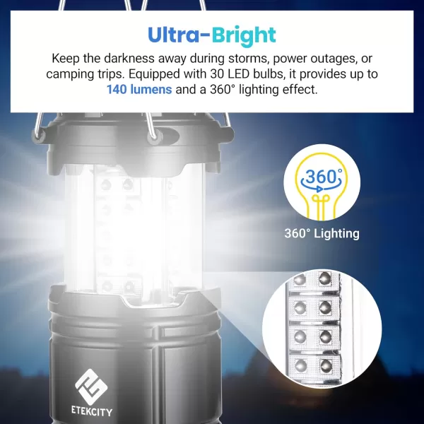 Etekcity Lantern Camping Essentials  Led Flashlight for Power Outages Battery Operated Lights for Emergency Supplies Survival Kit and Gear for Hurricane 2 Pack BlackCamping Lantern