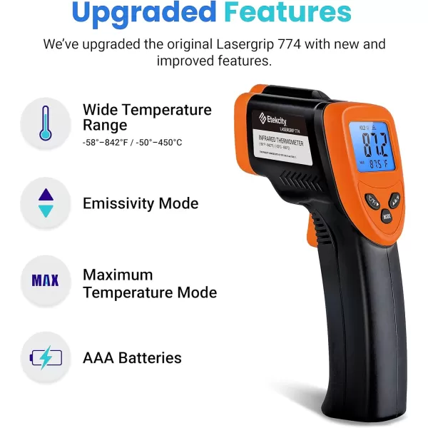 Etekcity Lasergrip 800 Temperature Gun58 to 1382 with 161 DTS Ratio High Laser Temp IR Tool for Cooking Grill Pizza Oven Griddle Engine HVAC Not for Human Light YellowOrange