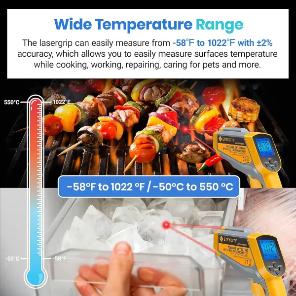 Etekcity Lasergrip 800 Temperature Gun58 to 1382 with 161 DTS Ratio High Laser Temp IR Tool for Cooking Grill Pizza Oven Griddle Engine HVAC Not for Human Light YellowYellow