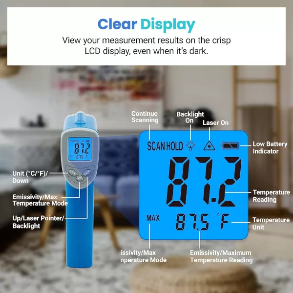 Etekcity Lasergrip 800 Temperature Gun58 to 1382 with 161 DTS Ratio High Laser Temp IR Tool for Cooking Grill Pizza Oven Griddle Engine HVAC Not for Human Light YellowBlue