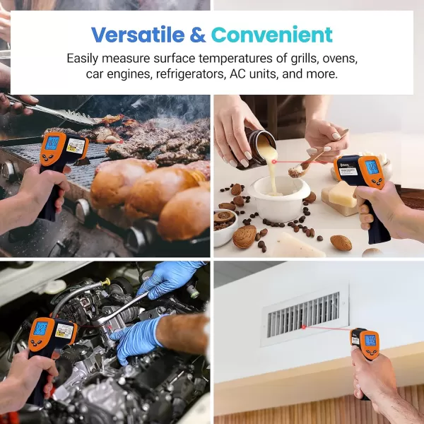 Etekcity Lasergrip 800 Temperature Gun58 to 1382 with 161 DTS Ratio High Laser Temp IR Tool for Cooking Grill Pizza Oven Griddle Engine HVAC Not for Human Light YellowOrange