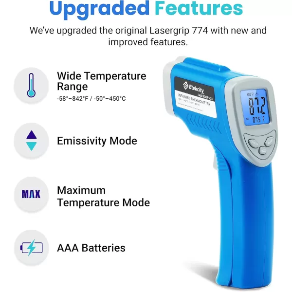 Etekcity Lasergrip 800 Temperature Gun58 to 1382 with 161 DTS Ratio High Laser Temp IR Tool for Cooking Grill Pizza Oven Griddle Engine HVAC Not for Human Light YellowBlue