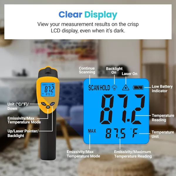 Etekcity Lasergrip 800 Temperature Gun58 to 1382 with 161 DTS Ratio High Laser Temp IR Tool for Cooking Grill Pizza Oven Griddle Engine HVAC Not for Human Light YellowBlack Yellow