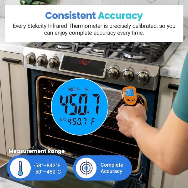 Etekcity Lasergrip 800 Temperature Gun58 to 1382 with 161 DTS Ratio High Laser Temp IR Tool for Cooking Grill Pizza Oven Griddle Engine HVAC Not for Human Light YellowOrange