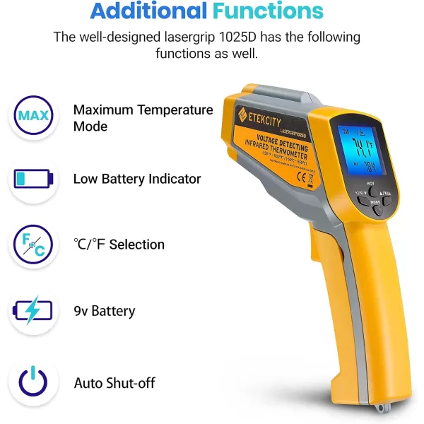Etekcity Lasergrip 800 Temperature Gun58 to 1382 with 161 DTS Ratio High Laser Temp IR Tool for Cooking Grill Pizza Oven Griddle Engine HVAC Not for Human Light YellowYellow