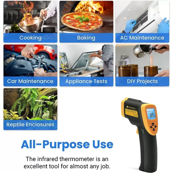 Etekcity Lasergrip 800 Temperature Gun58 to 1382 with 161 DTS Ratio High Laser Temp IR Tool for Cooking Grill Pizza Oven Griddle Engine HVAC Not for Human Light YellowLight Yellow