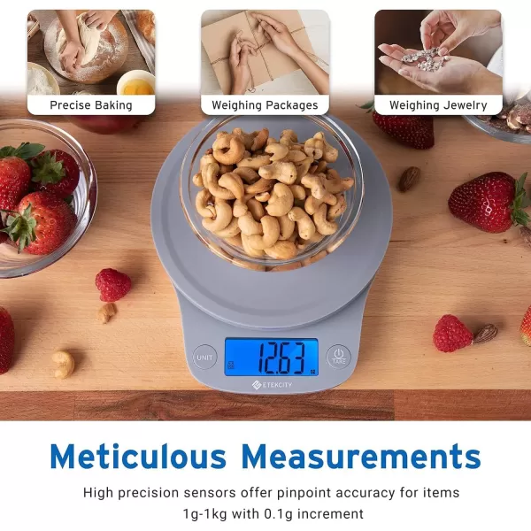 Etekcity Nutrition Smart Food Kitchen Scale Digital Ounces and Grams for Cooking Baking Meal Prep Dieting and Weight Loss 11 PoundsBluetooth 304 Stainless SteelAsh Gray