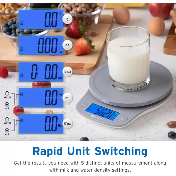 Etekcity Nutrition Smart Food Kitchen Scale Digital Ounces and Grams for Cooking Baking Meal Prep Dieting and Weight Loss 11 PoundsBluetooth 304 Stainless SteelAsh Gray
