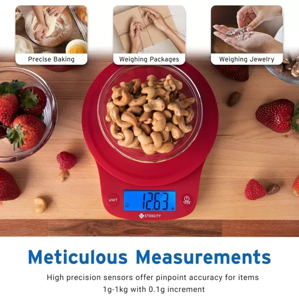 Etekcity Nutrition Smart Food Kitchen Scale Digital Ounces and Grams for Cooking Baking Meal Prep Dieting and Weight Loss 11 PoundsBluetooth 304 Stainless SteelChill Red