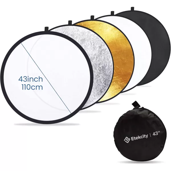 Etekcity Reflector Photography 43quot 110cm 5in1 Light Reflectors for Photography MultiDisc Photo Reflector Collapsible with Bag  Translucent Silver Gold White and Black43 Inch