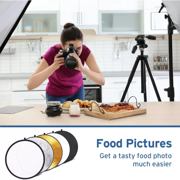 Etekcity Reflector Photography 43quot 110cm 5in1 Light Reflectors for Photography MultiDisc Photo Reflector Collapsible with Bag  Translucent Silver Gold White and Black24 Inch