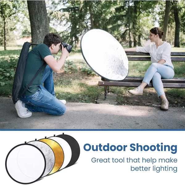 Etekcity Reflector Photography 43quot 110cm 5in1 Light Reflectors for Photography MultiDisc Photo Reflector Collapsible with Bag  Translucent Silver Gold White and Black43 Inch