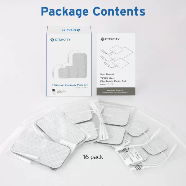 Etekcity TENS Unit Replacement Pads Electrodes for Back Pain Relief SelfAdhesive ampamp Gel Free for Electrotherapy White Pack of 16