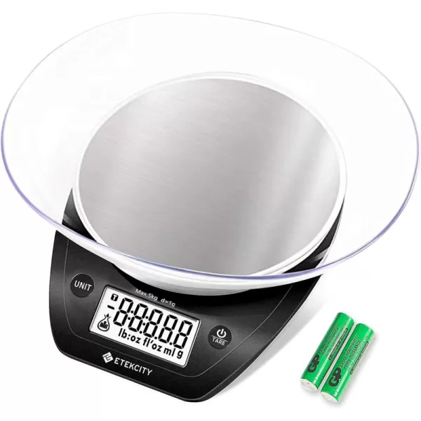 Etekcity 01g Food Kitchen Scale Bowl Digital Grams and Ounces for Weight Loss Dieting Baking Cooking and Meal Prep 11lb5kg Stainless Steel SilverDark Black