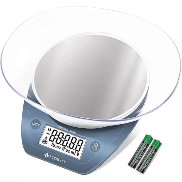 Etekcity 01g Food Kitchen Scale Bowl Digital Grams and Ounces for Weight Loss Dieting Baking Cooking and Meal Prep 11lb5kg Stainless Steel SilverPrussian Blue