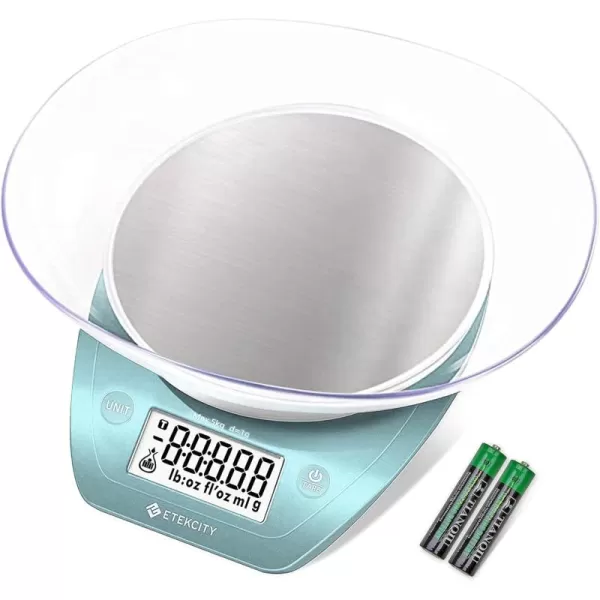 Etekcity 01g Food Kitchen Scale Bowl Digital Grams and Ounces for Weight Loss Dieting Baking Cooking and Meal Prep 11lb5kg Stainless Steel SilverSky Blue