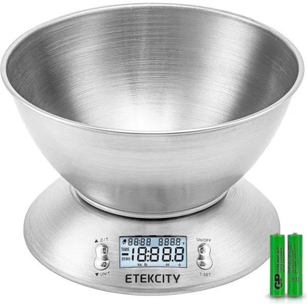 Etekcity 01g Food Kitchen Scale Bowl Digital Grams and Ounces for Weight Loss Dieting Baking Cooking and Meal Prep 11lb5kg Stainless Steel SilverStainless SteelSilver