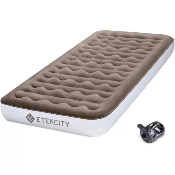 Etekcity Air Mattress Upgraded Twin Size Camping Air Bed Blow Up Bed Inflatable Mattress Raised Airbed with Rechargeable Pump for Guest Camping Hiking Height 9quot Storage Bag BrownBrown