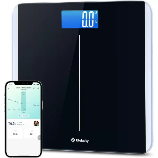 Etekcity Bathroom Scale for Body Weight Digital Weighing Machine for People Accurate ampamp Large LCD Backlight Display 6mm Tempered Glass 400 lbsBluetoothBlack