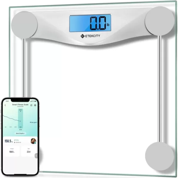 Etekcity Bathroom Scale for Body Weight Digital Weighing Machine for People Accurate ampamp Large LCD Backlight Display 6mm Tempered Glass 400 lbsBluetoothSilver