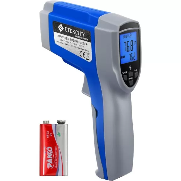 Etekcity Digital Thermometers Noncontact58F 1022F 50C  550C ith Adjustable Emissivity ampamp Max Measure for Meat Refrigerator Pool Oven Blue