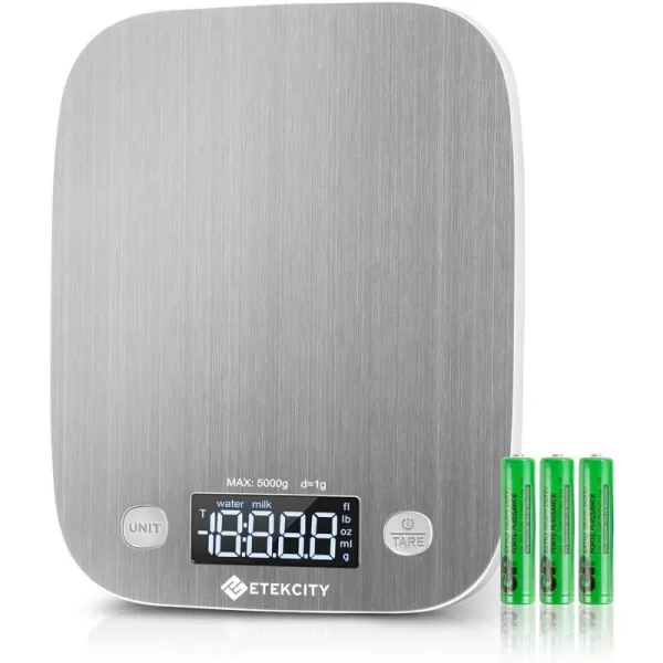 Etekcity Food Kitchen Scale Digital Grams and Ounces for Weight Loss Baking Cooking Keto and Meal Prep Postal Scale for Packages Liquids Jewelry Medium Silver Stainless Steel