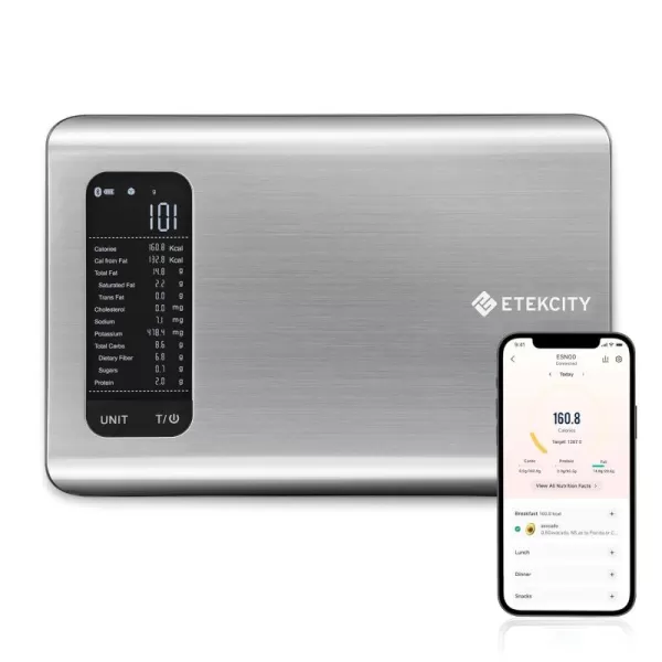 Etekcity Food Kitchen Scale Digital Grams and Ounces for Weight Loss With Smart Nutrition App 19 Facts Tracking Baking Cooking Portion Control Macro Keto 11 PoundsLarge Stainless SteelBrushed Stainless Steel