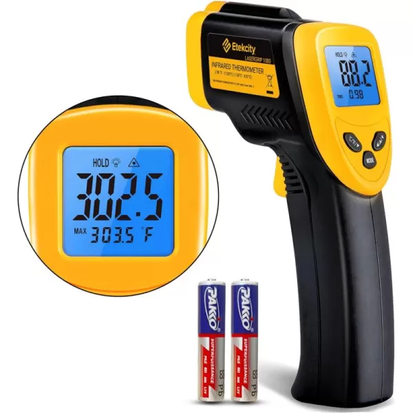 Etekcity Infrared Thermometer Laser Temperature Gun for Griddle 58F to 1130F for Food BBQ Pizza Oven Accessories Non Contact IR Heat Gun for Pool Reptile Cooking Kitchen FridgeBlack Yellow